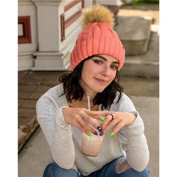 Camptrace Winter Hats for Women Chunky Knit Beanie Hat Trendy Cute Warm Skull Sk main image 4